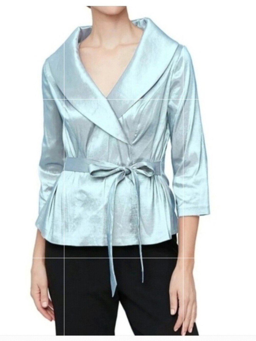 Alex Evenings Pale Blue Satin Wrap Blouse - Picture 1 of 5
